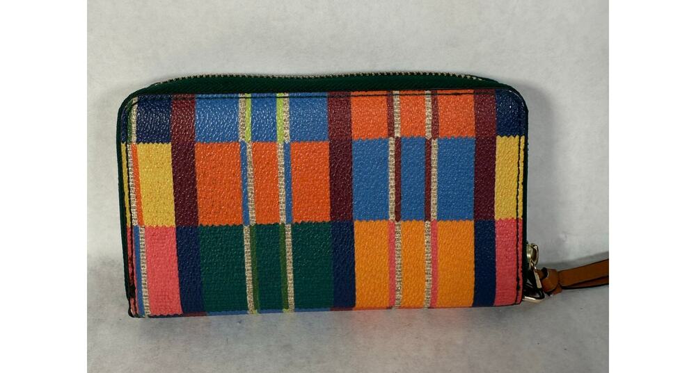 Tory Burch Medium Striped Multi Color Wristlet Clutch Wallet Zip Around